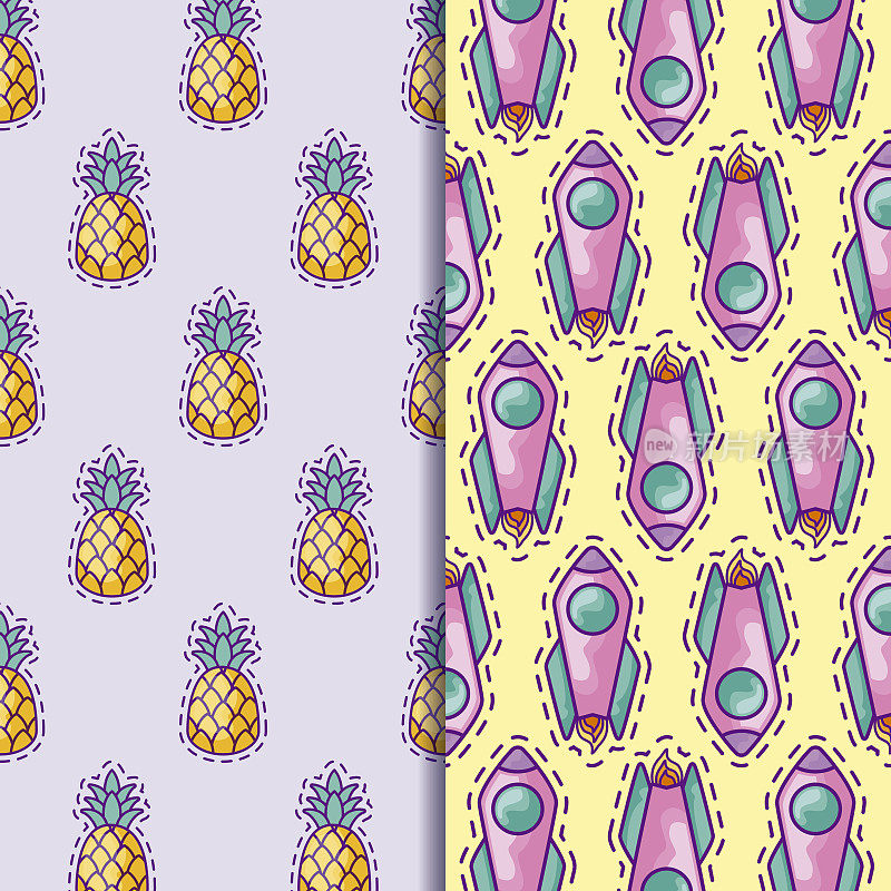 pattern patches of rocket startup and pineapples